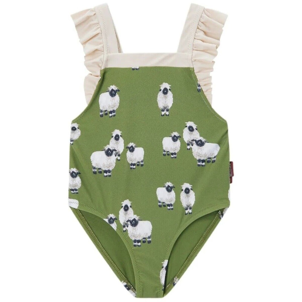 Milkbarn Ruffle Square Neck One Piece Swimsuit -- Valais Sheep NWT
